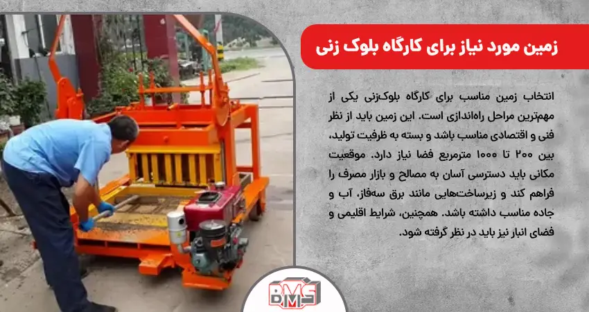  زمین مورد نیاز برای کارگاه بلوک زنی